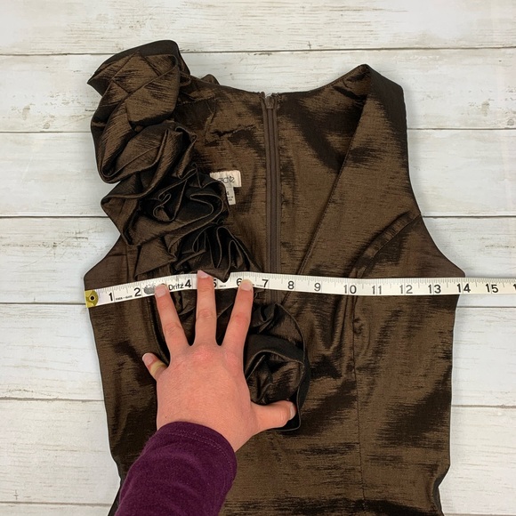 Vintage Cache Brown Shimmer Bodycon Evening Formal Mini Dress - Picture 14 of 17